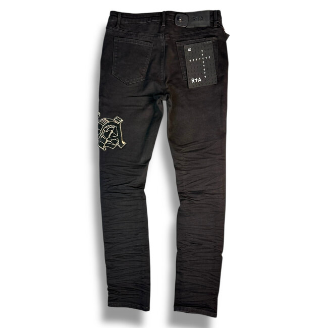 RTA Chenille Patch Bryant Black Skinny Jeans