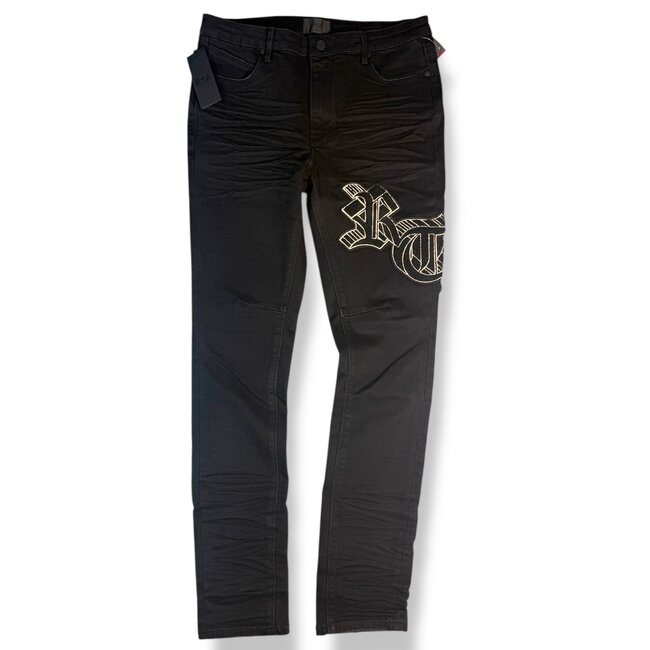 RTA Chenille Patch Bryant Black Skinny Jeans
