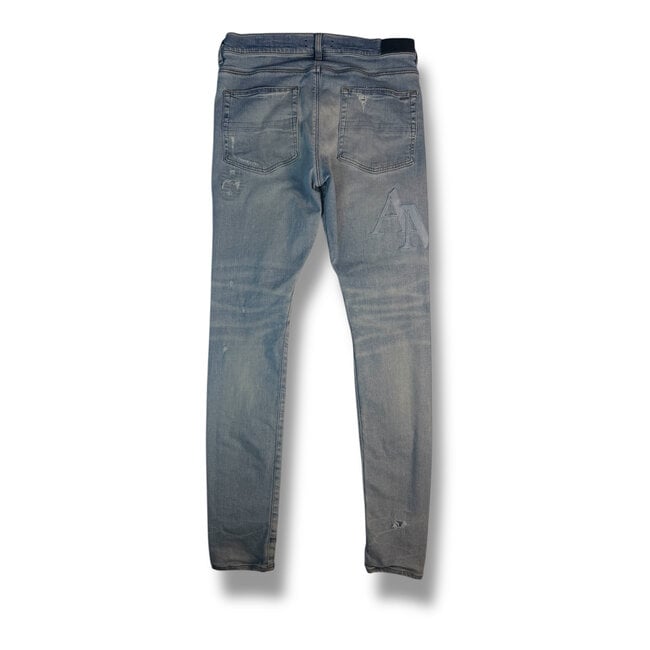 Amiri Amiri Applique Logo Jeans Blue Leather Size 36W