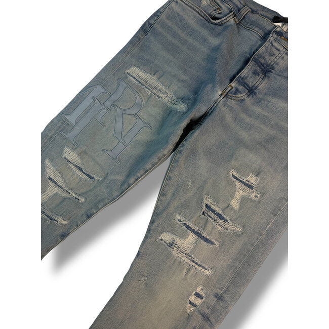 Amiri Amiri Applique Logo Jeans Blue Leather Size 36W