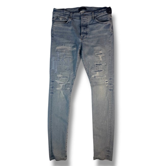 Amiri Amiri Applique Logo Jeans Blue Leather Size 36W