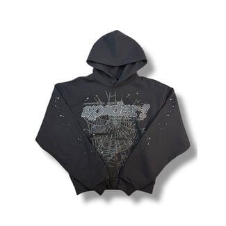 SP5DER Spider Rhinestone Punk V2 Hoodie Black