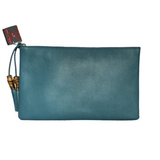 Gucci Blue Bamboo Calfskin Tassel Clutch Bag