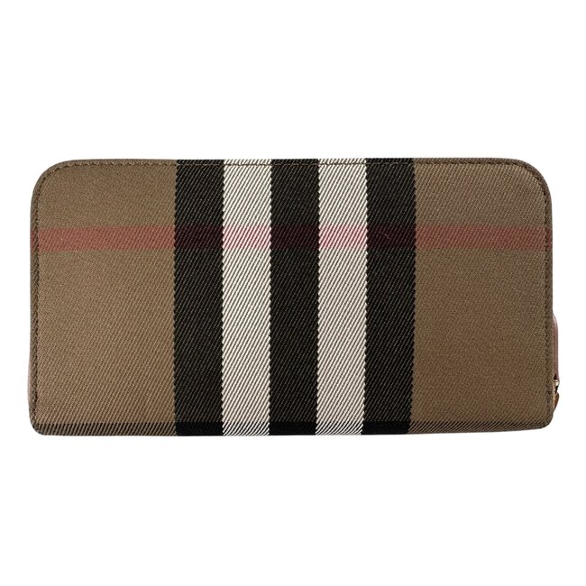 burberry Burberry House Check Leather Zip Around Wallet Pink