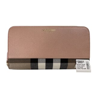 burberry Burberry House Check Leather Zip Around Wallet Pink