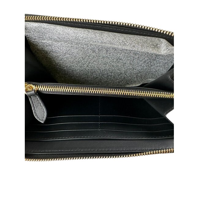 burberry Burberry House Check Leather Zip Around Wallet Black