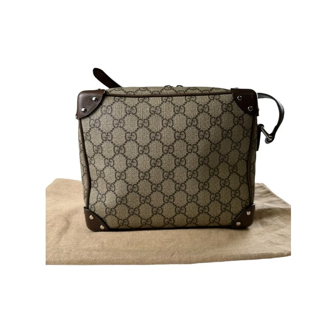 Gucci Gucci Trunk Shoulder Bag GG Coated Canvas With Studded Leather