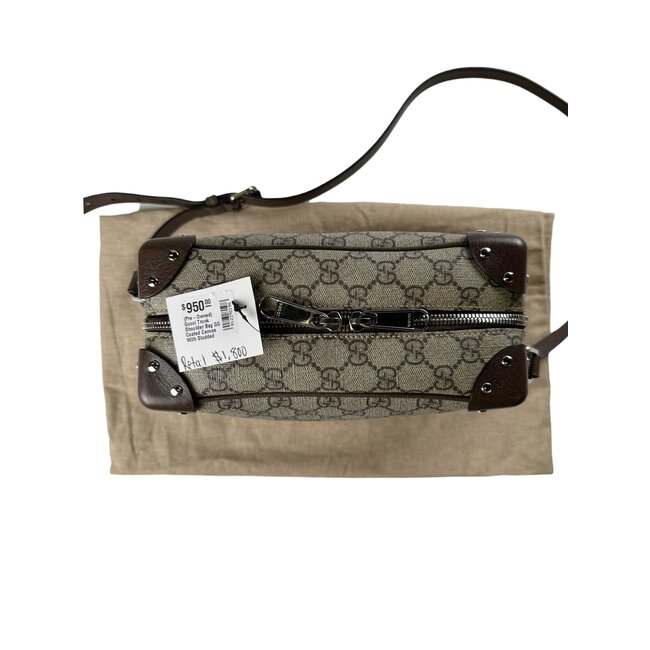 Gucci Gucci Trunk Shoulder Bag GG Coated Canvas With Studded Leather
