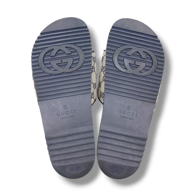 Gucci Gucci Slide Beige Blue Canvas Size 12