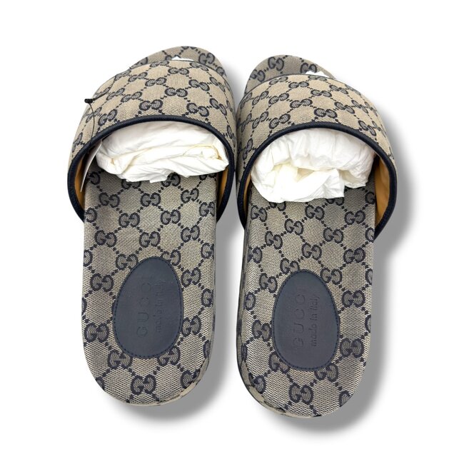 Gucci Gucci Slide Beige Blue Canvas Size 12