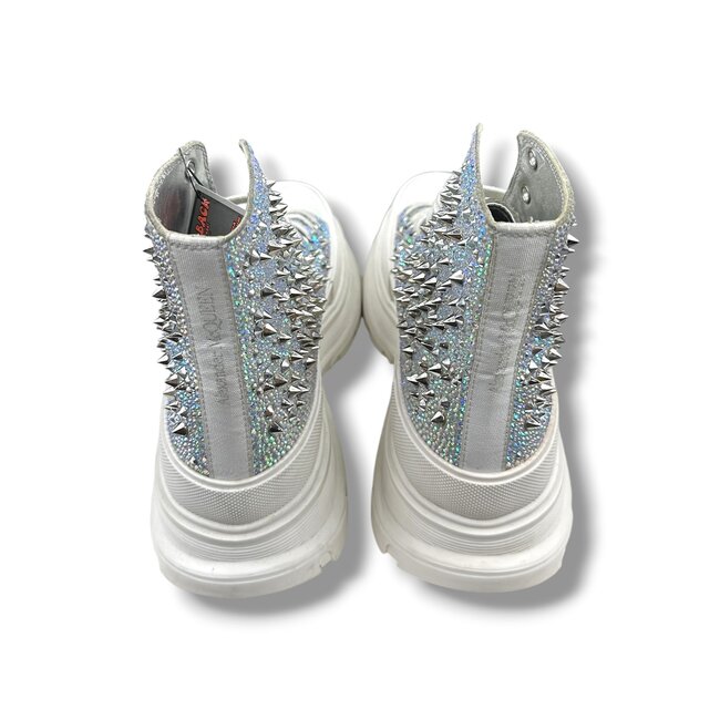 Alexader McQueen (Pre-Owned) Alexander McQueen Silver Crystal Embellished Tread Slick Boot 9
