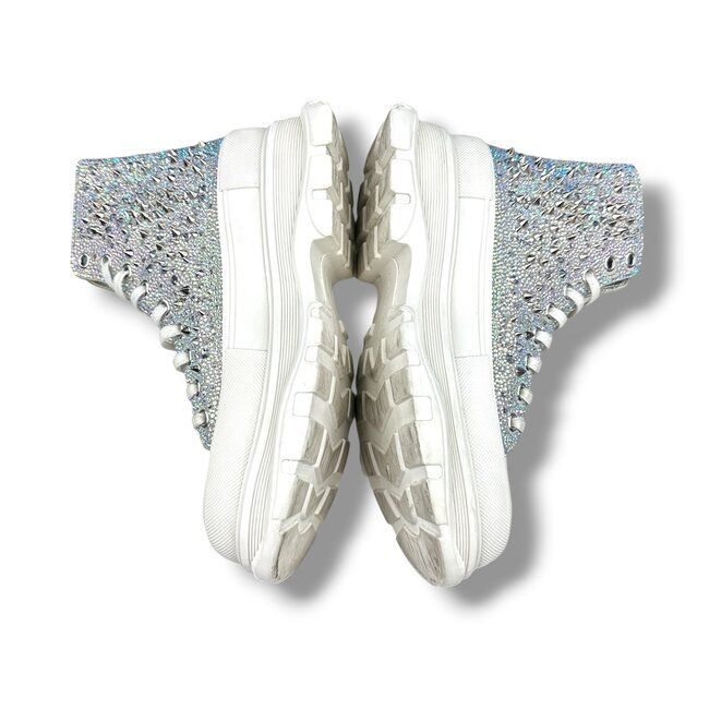 Alexader McQueen (Pre-Owned) Alexander McQueen Silver Crystal Embellished Tread Slick Boot 9