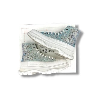 Alexader McQueen (Pre-Owned) Alexander McQueen Silver Crystal Embellished Tread Slick Boot 9