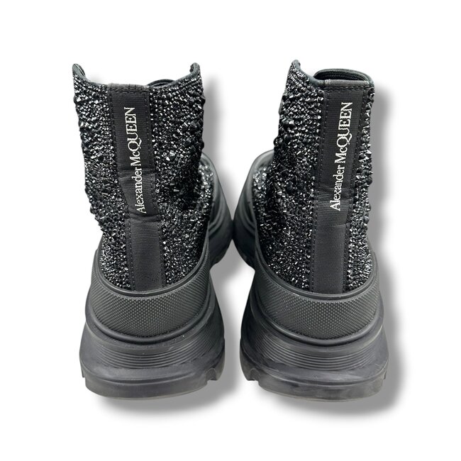 Alexader McQueen (Pre-Owned) Alexander McQueen Black Crystal Embellished Tread Slick Boot 9