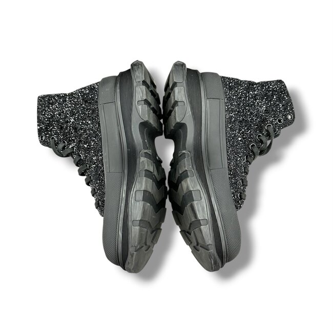 Alexader McQueen (Pre-Owned) Alexander McQueen Black Crystal Embellished Tread Slick Boot 9