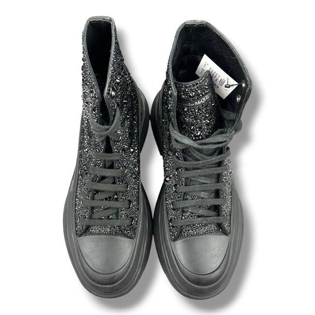 Alexader McQueen (Pre-Owned) Alexander McQueen Black Crystal Embellished Tread Slick Boot 9