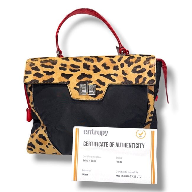 Prada 2015 Prada Leopard Ostrich Trim Nylon Handbag