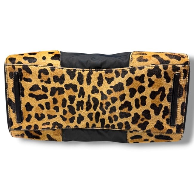 Prada 2015 Prada Leopard Ostrich Trim Nylon Handbag