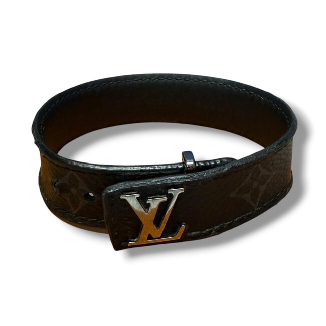 Louis Vuitton Louis Vuitton Black Monogram LV Slim Bracelet Size 19