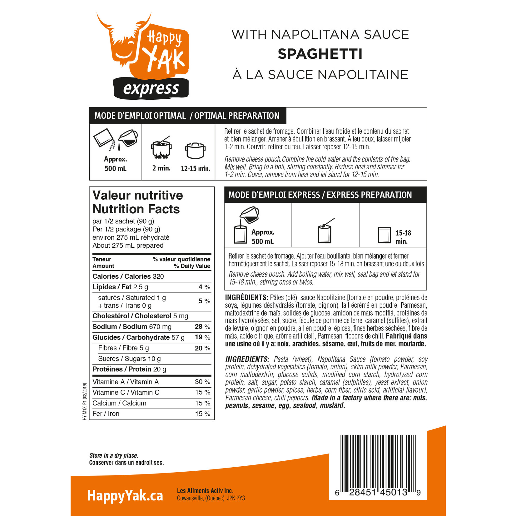 HAPPY YAK SPAGHETTI À LA SAUCE NAPOLITAINE HAPPY YAK