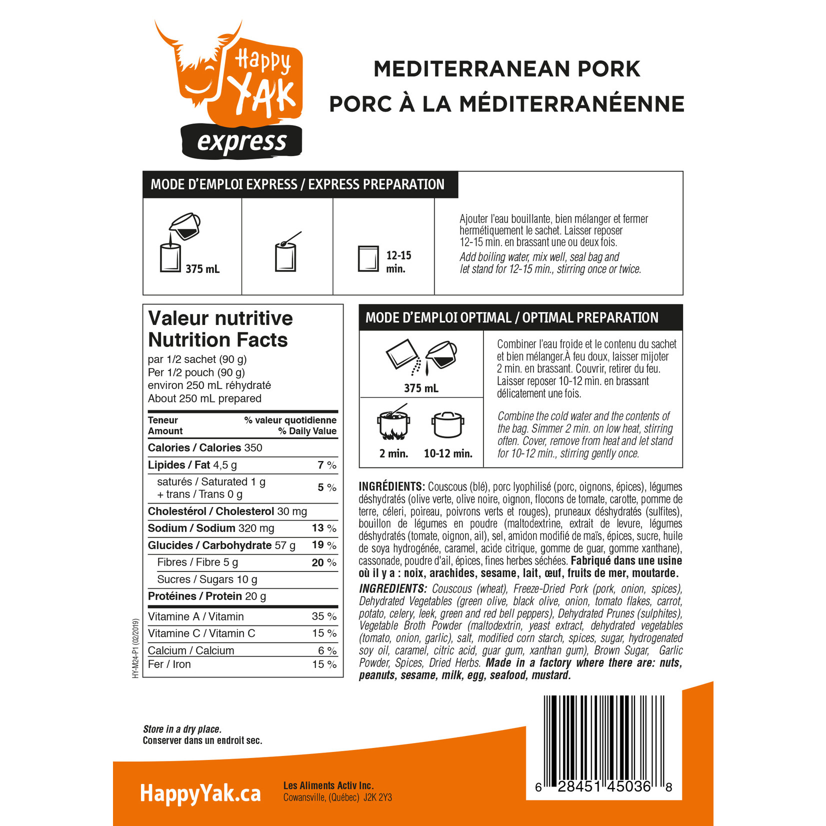 HAPPY YAK PORC À LA MÉDITERRANÉENNE HAPPY YAK