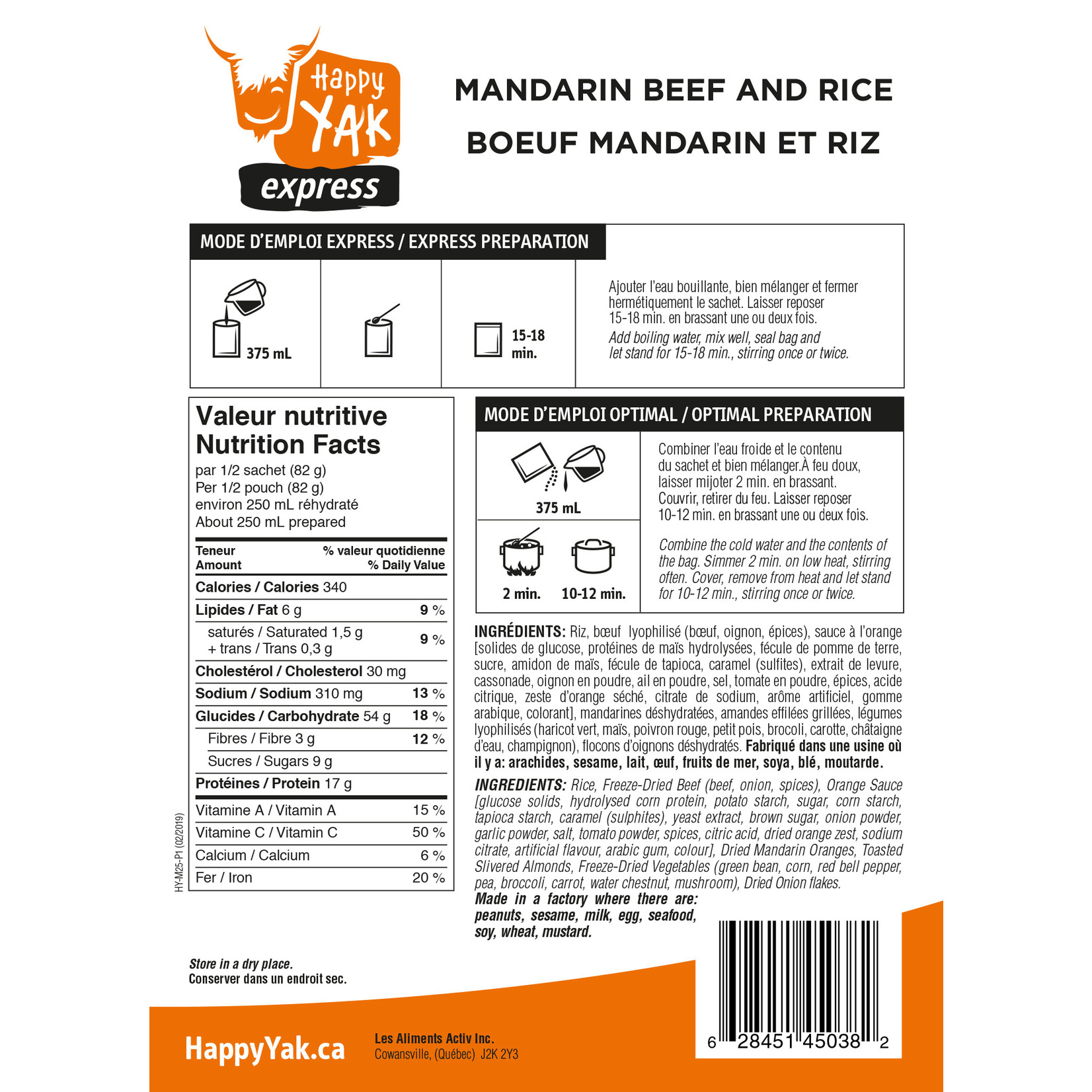 HAPPY YAK BOEUF MANDARIN ET RIZ HAPPY YAK