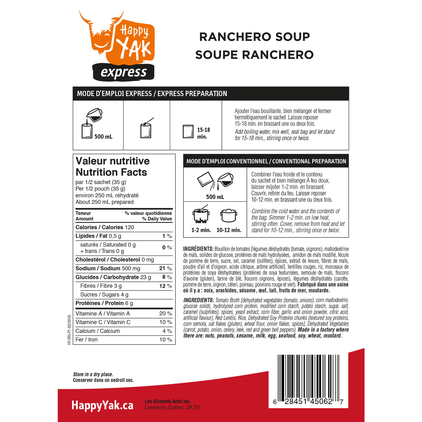 HAPPY YAK SOUPE RANCHERO HAPPY YAK