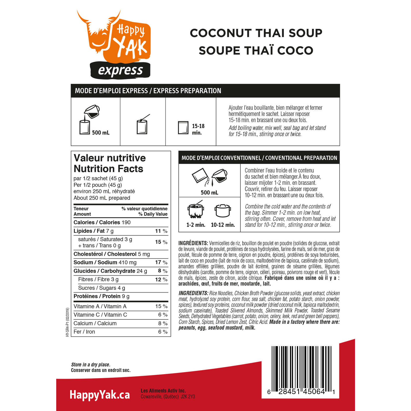 HAPPY YAK SOUPE THAÏ COCO HAPPY YAK
