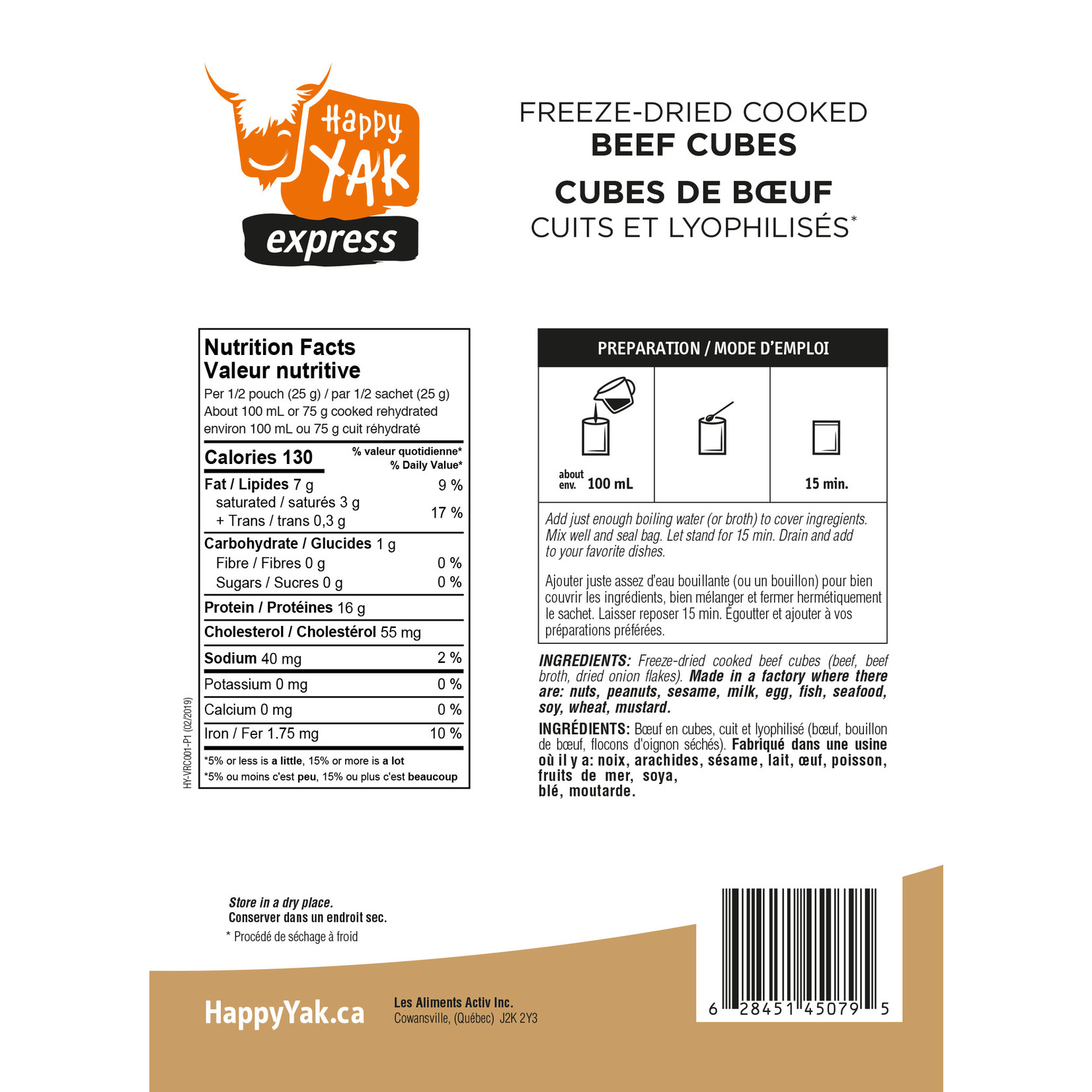 HAPPY YAK CUBES DE BOEUF CUITS ET LYOPHILISÉS (50 GR) HAPPY YAK