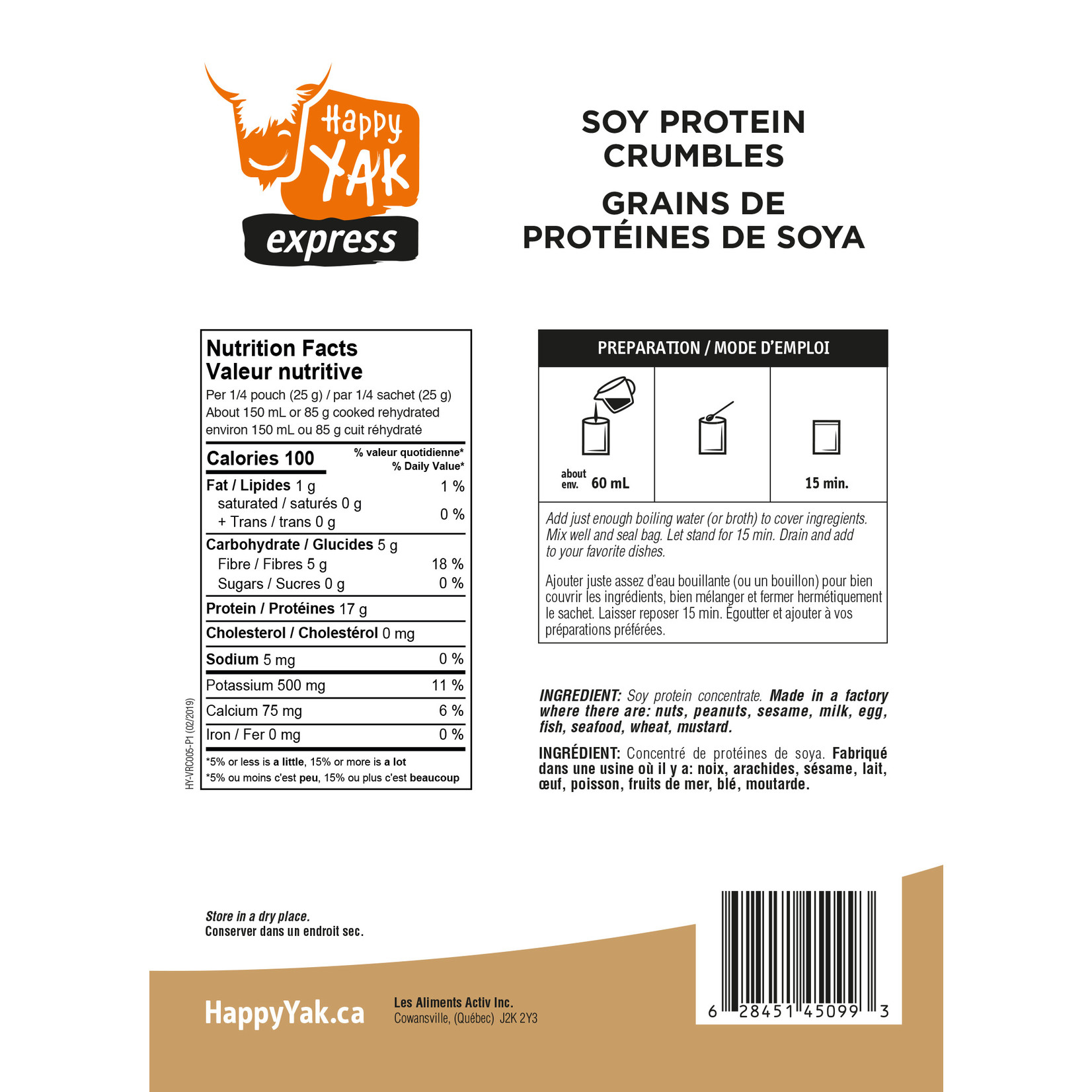 HAPPY YAK PROTÉINES DE SOJA (100 GR) HAPPY YAK