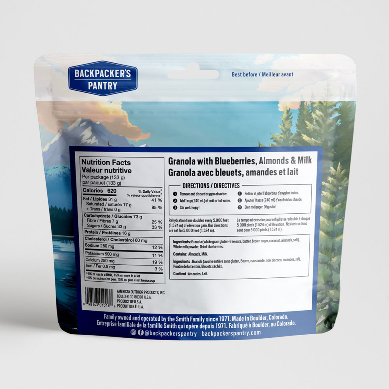 BACKPACKERS PANTRY GRANOLA AVEC BLEUETS ET LAIT - 1 PORTION - BACKPACKERS PANTRY