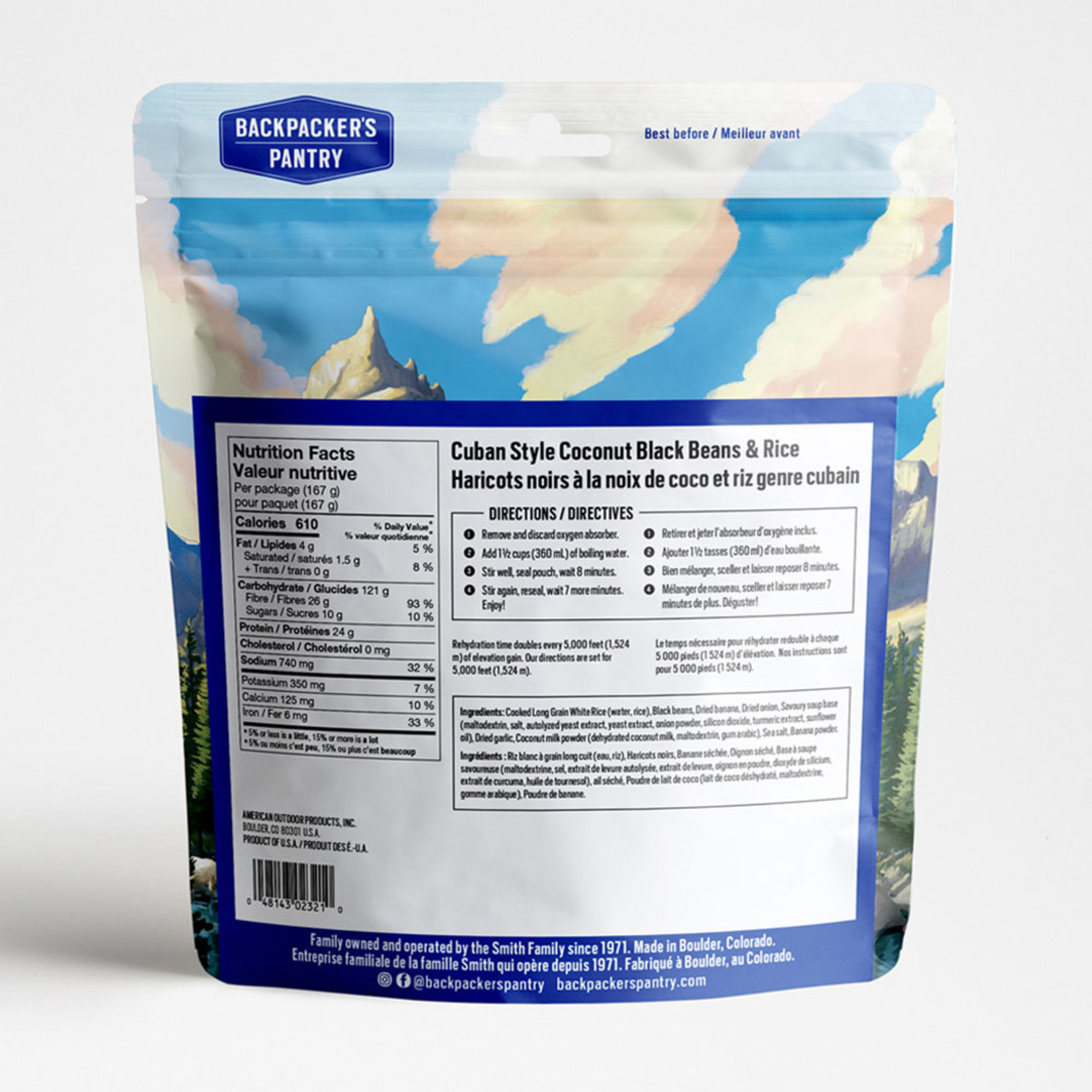 BACKPACKERS PANTRY HARICOTS NOIRS À LA NOIX DE COCO ET RIZ GENRE CUBAIN - 1 PORTION - BACKPACKERS PANTRY