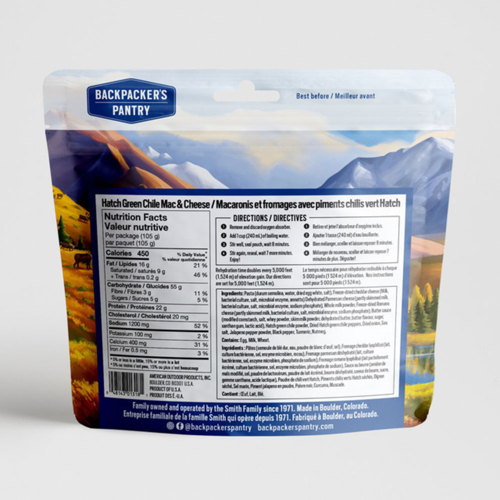 BACKPACKERS PANTRY MACARONIS AU FROMAGE ET CHILI VERT HATCH - 1 PORTION - BACKPACKERS PANTRY