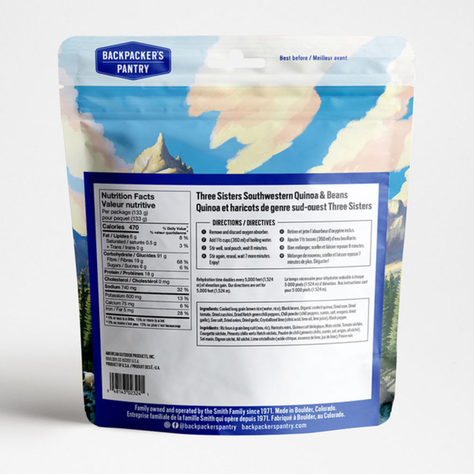 BACKPACKERS PANTRY QUINOA ET HARICOTS DE GENRE SUD-OUEST THREE SISTERS - 1 PORTION - BACKPACKERS PANTRY