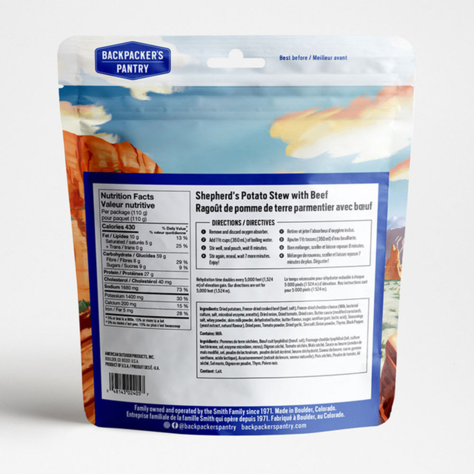 BACKPACKERS PANTRY RAGOÛT DE POMME DE TERRE PARMENTIER AVEC BOEUF - 1 PORTION - BACKPACKERS PANTRY