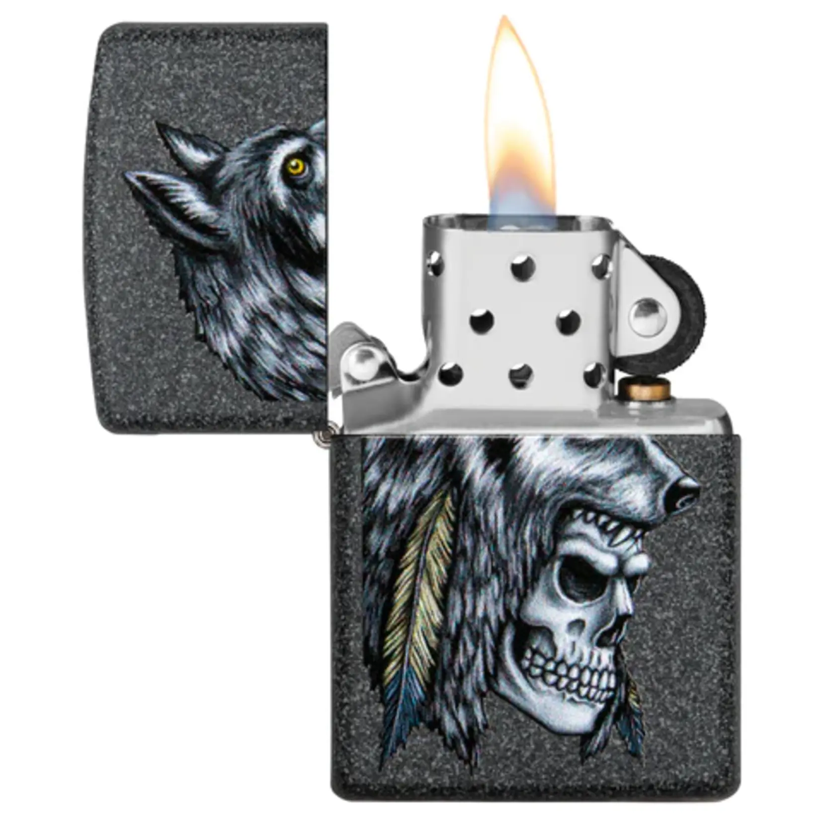 ZIPPO ZIPPO CRÂNE AVEC TÊTE DE LOUP ET PLUMES