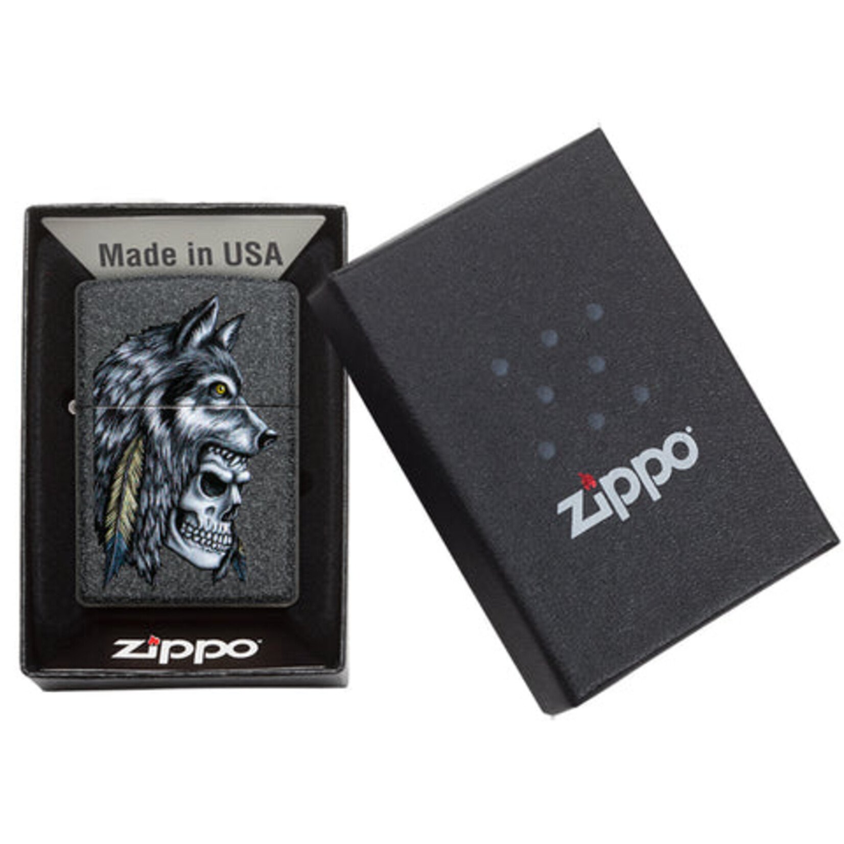 ZIPPO ZIPPO CRÂNE AVEC TÊTE DE LOUP ET PLUMES