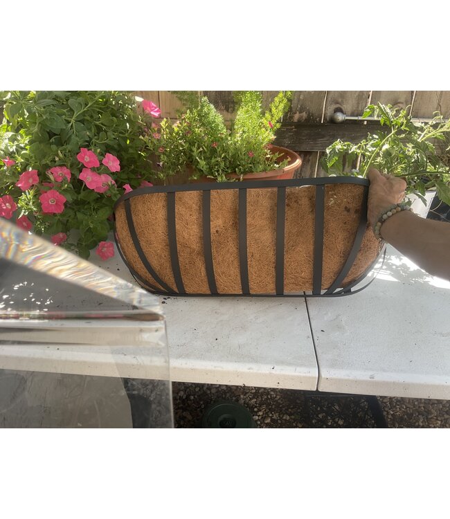24" Window/Deck Basket, English Wide Band  w/coco liner- black