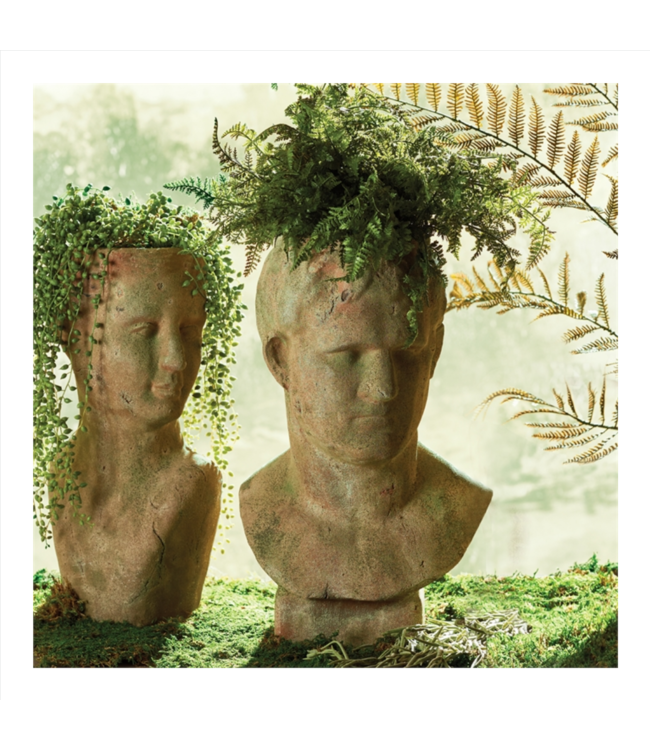 WEATHERED GARDEN MALE BUST PLANTER head