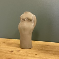 Olive Vase with White Paint Woman Figure