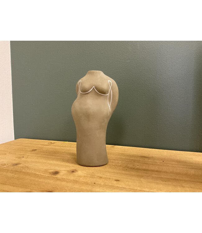 Olive Vase with White Paint Woman Figure