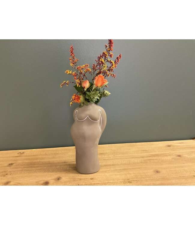 Olive Vase with White Paint Woman Figure