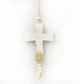 Spiritual Distressed Cross Ornament 8" in Ivory Gold