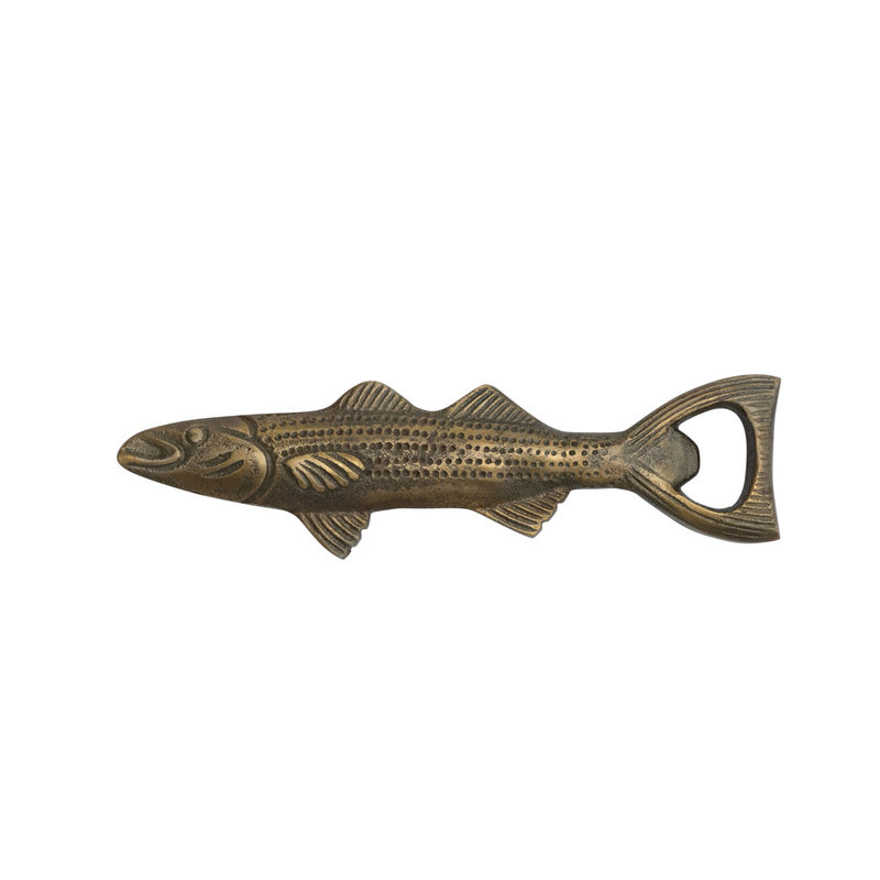 Cast Aluminum Fish Shaped Bottle Opener, Antique Gold Finish - 7"