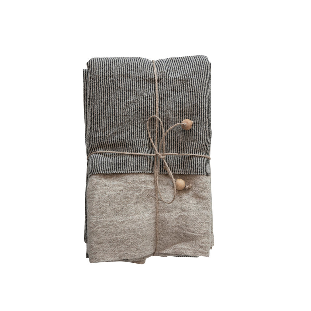Creative Co-Op Linen Blend Half Apron & Tea Towel w/ Crochet Lace