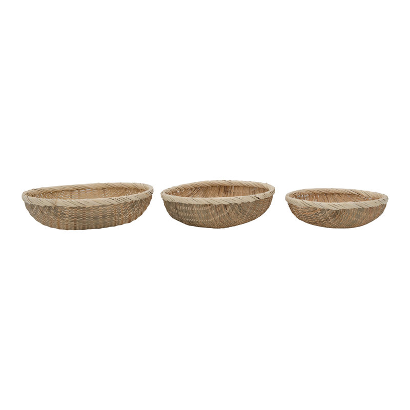The Plant Shoppe Shallow Hand-Woven Bamboo Baskets,Large  16" Round x 5"H