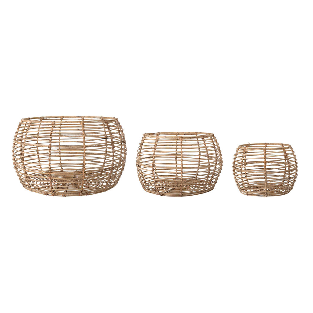 The Plant Shoppe Open Weave Rattan Baskets, Medium 18-1/2" Round x 12-1/2"H