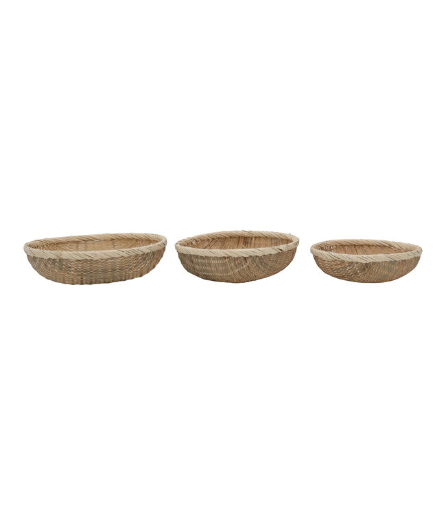 The Plant Shoppe Shallow Hand-Woven Bamboo Baskets, Small 12" Round x 4"H