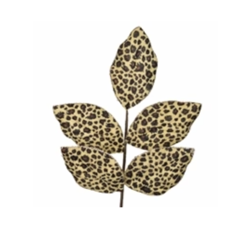 18" Leopard Print Magnolia Leaf Pick