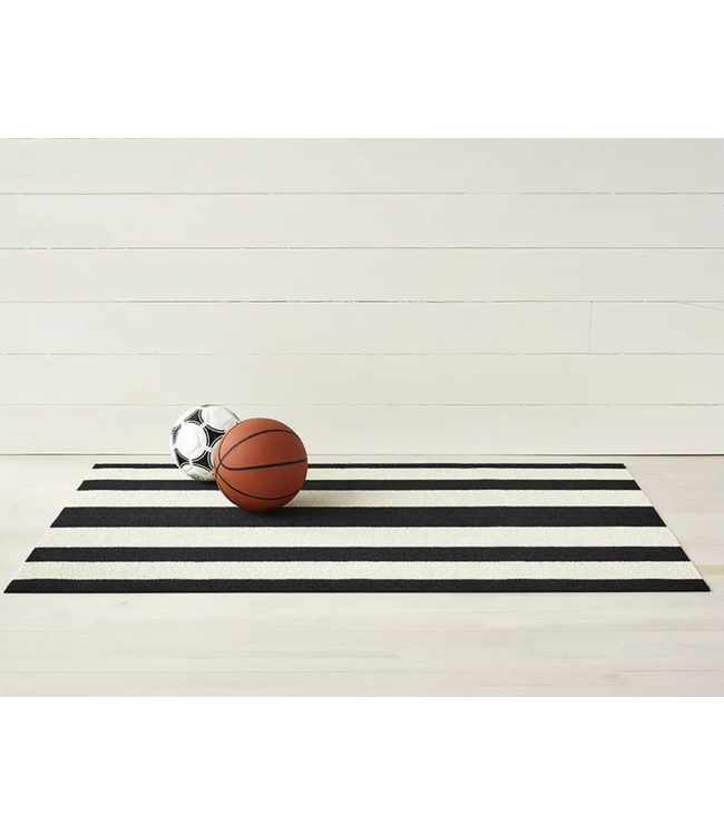 Black & White Bold Stripe Shag Utility Mat 24" x 36"
